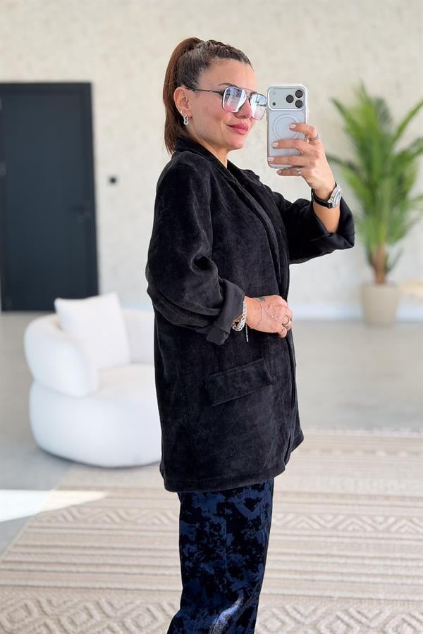 Kadife Kumaş Blazer Ceket Siyah Renk