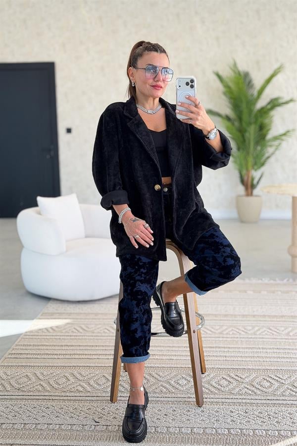 Kadife Kumaş Blazer Ceket Siyah Renk