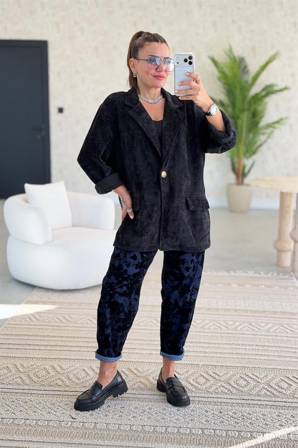 Kadife Kumaş Blazer Ceket Siyah Renk