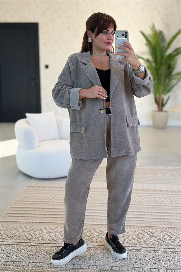 Kadife Kumaş Blazer Ceket Vizon Renk