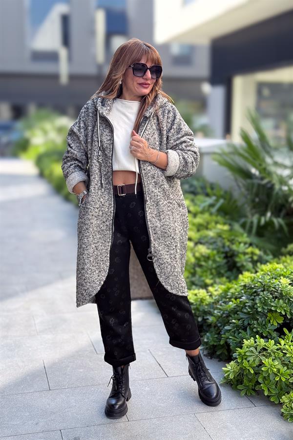 Kahve Kemerli Papatya Baskılı Güderi Pantolon Siyah Renk