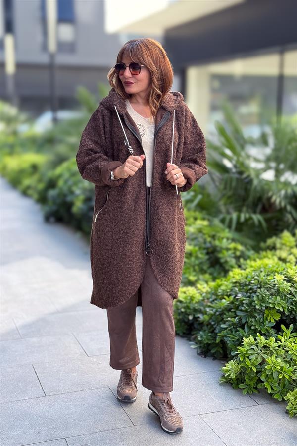 Kahve Kemerli Papatya Baskılı Güderi Pantolon Kahverengi Renk