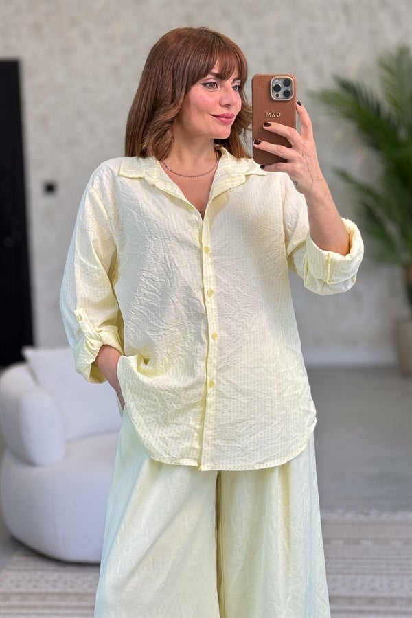 Kalın Çizgili Pamuklu Gömlek Sarı RenkGÖMLEK