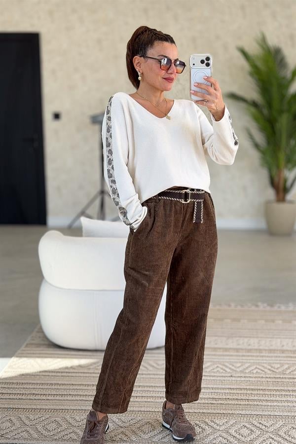 Kalın Fitilli Kadife Pantolon Kahverengi Renk