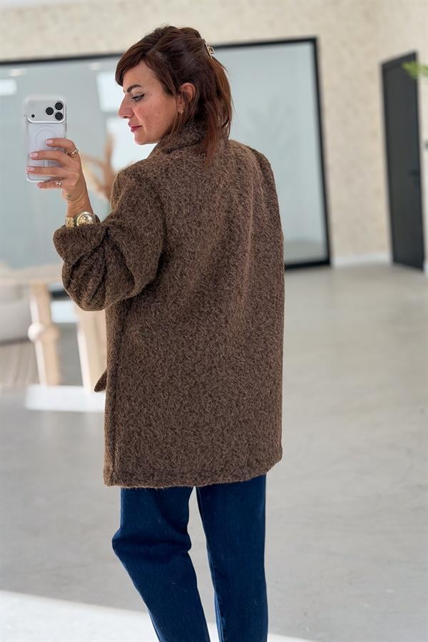 Kalp Detaylı Keçe Blazer Ceket Kahverengi Renk