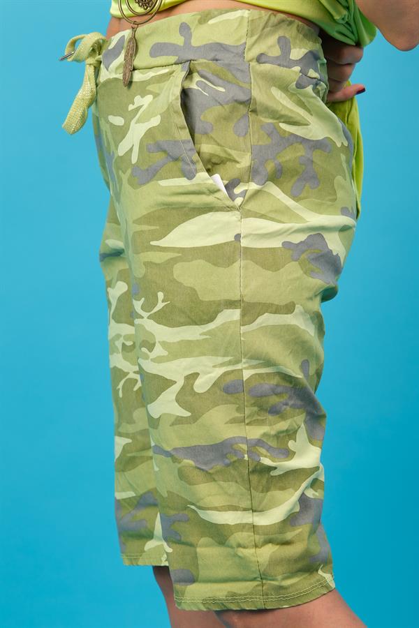 Kamuflaj Desen Likralı Şort Asit Renk