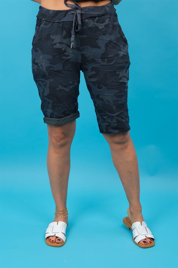 Kamuflaj Desen Likralı Şort Siyah Renk