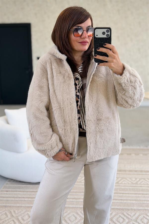 Kapüşonlu Angora Mont Bej Renk