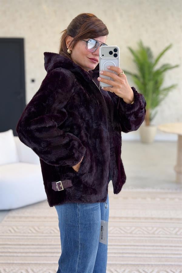 Kapüşonlu Angora Mont Mürdüm Renk