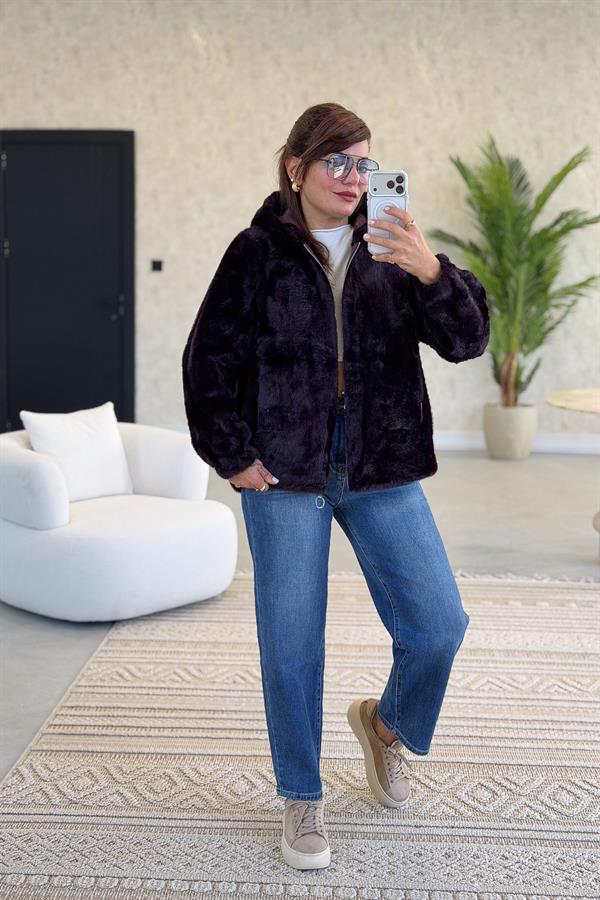 Kapüşonlu Angora Mont Mürdüm Renk