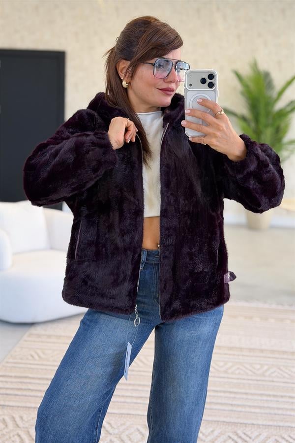 Kapüşonlu Angora Mont Mürdüm Renk