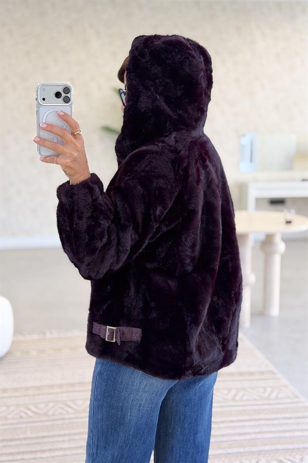 Kapüşonlu Angora Mont Mürdüm Renk