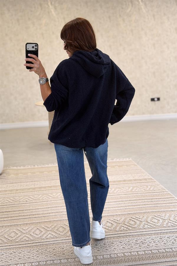 Kapüşonlu Buklet Kumaş Sweet Lacivert Renk