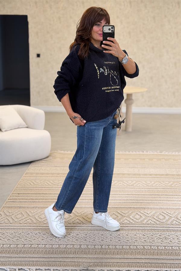 Kapüşonlu Buklet Kumaş Sweet Lacivert Renk