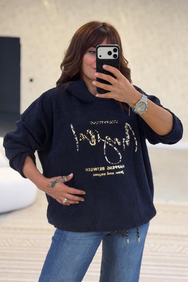 Kapüşonlu Buklet Kumaş Sweet Lacivert Renk