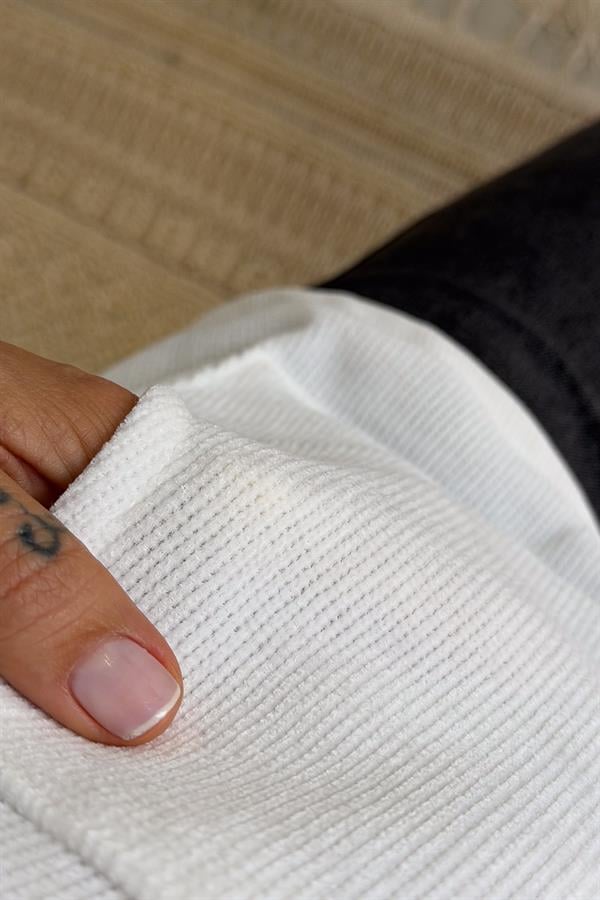 Kapüşonu Halka Taş Detaylı Kadife Sweet Beyaz Renk