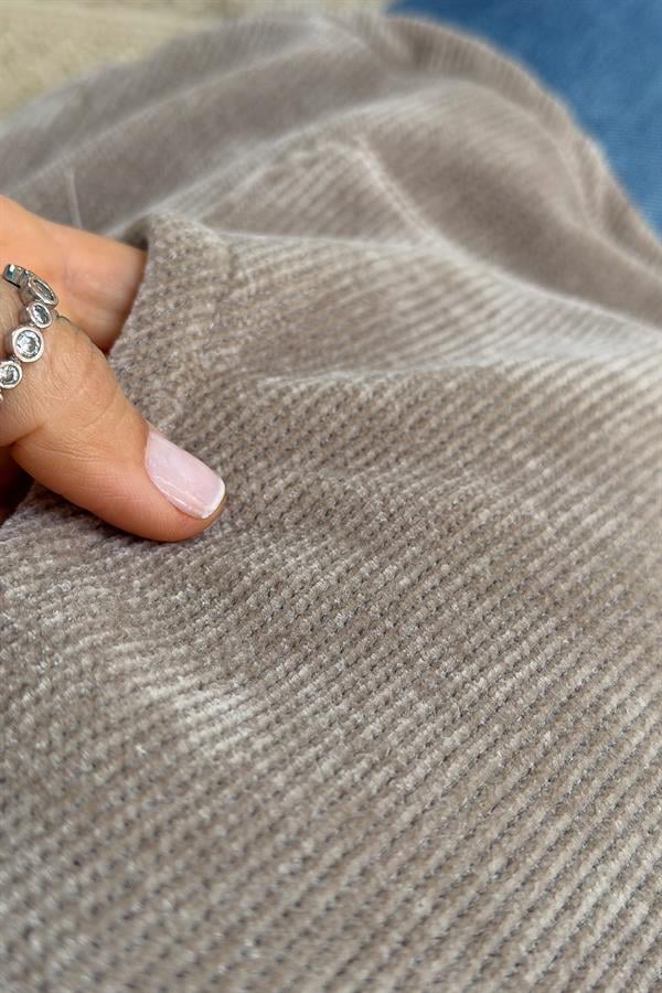 Kapüşonu Halka Taş Detaylı Kadife Sweet Açık Vizon Renk