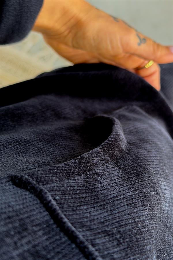 Kapüşonu Halka Taş Detaylı Kadife Sweet Siyah Renk