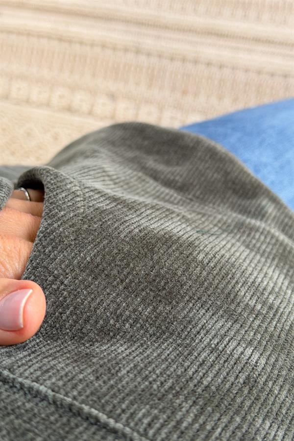 Kapüşonu Halka Taş Detaylı Kadife Sweet Haki Renk