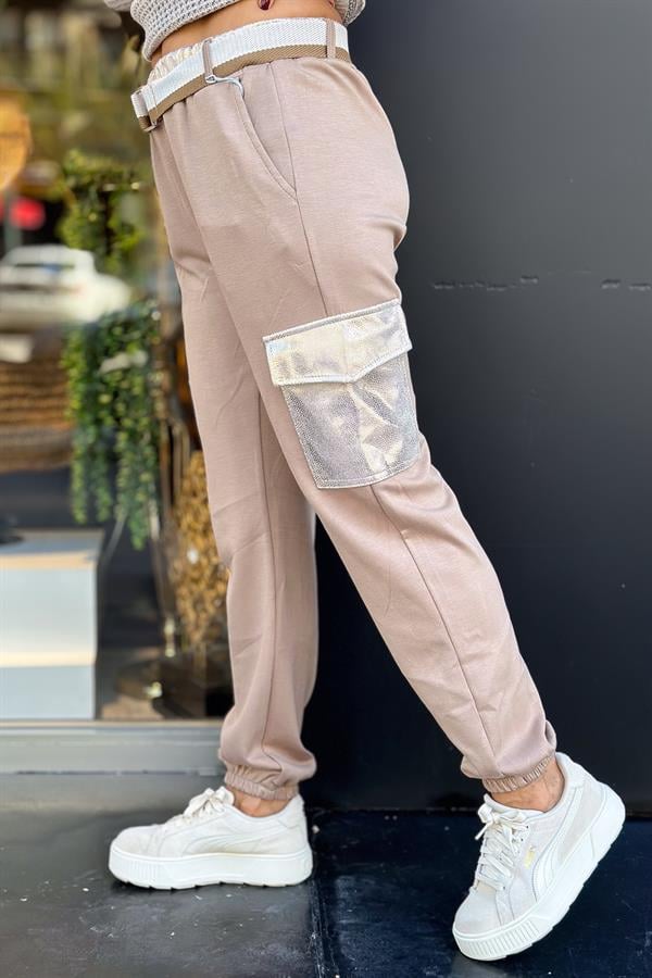 Kargo Cepli Modal Kumaş Eşorfman Camel Renk