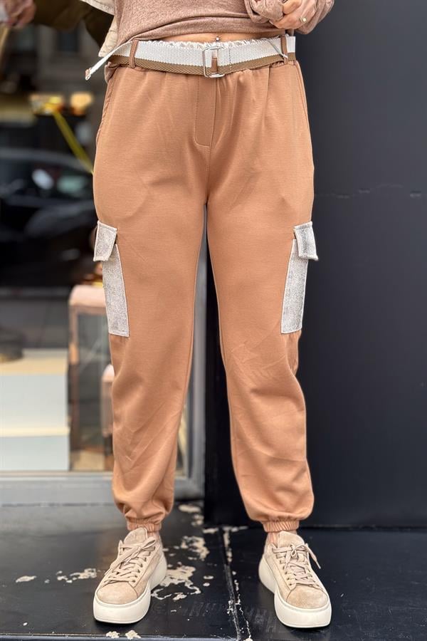 Kargo Cepli Modal Kumaş Eşorfman Taba Renk