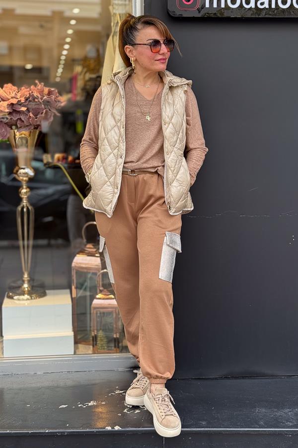 Kargo Cepli Modal Kumaş Eşorfman Taba Renk