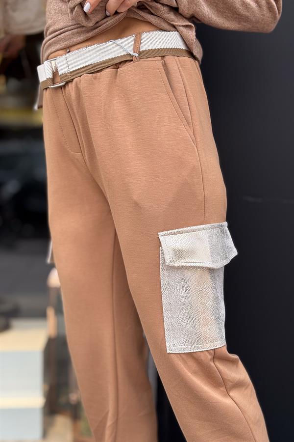 Kargo Cepli Modal Kumaş Eşorfman Taba Renk