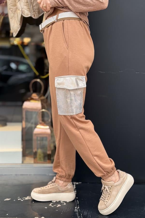 Kargo Cepli Modal Kumaş Eşorfman Taba Renk