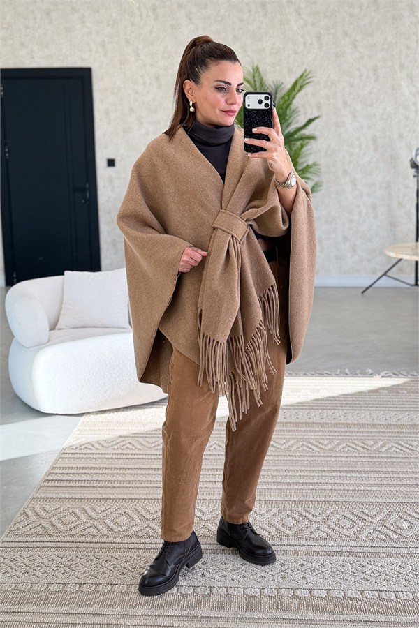 Kaşmir Panço Camel Renk