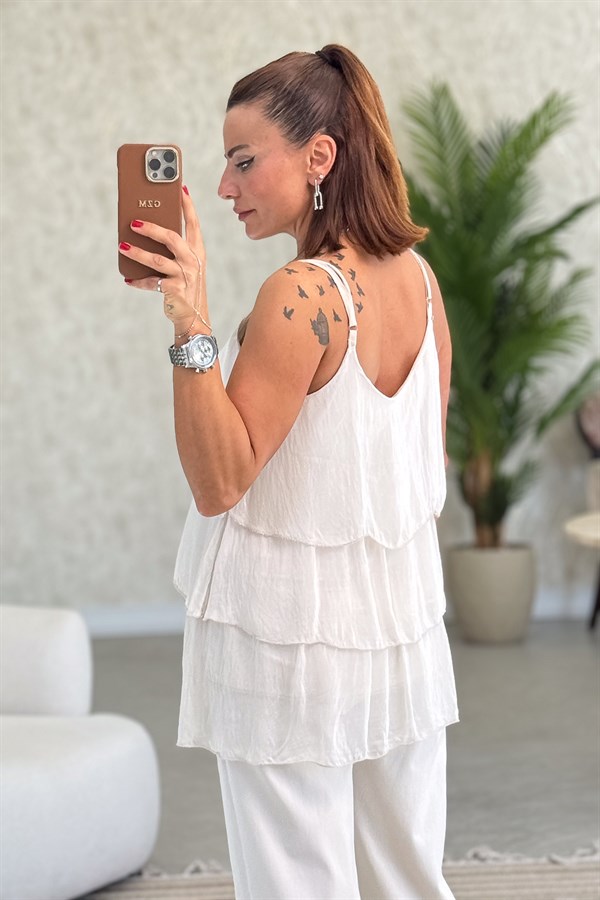 Kat Kat Askılı İpek Bluz Bej Renk