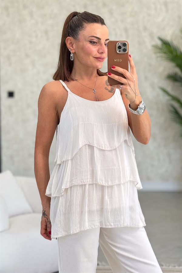 Kat Kat Askılı İpek Bluz Bej Renk
