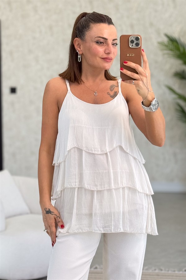 Kat Kat Askılı İpek Bluz Bej Renk