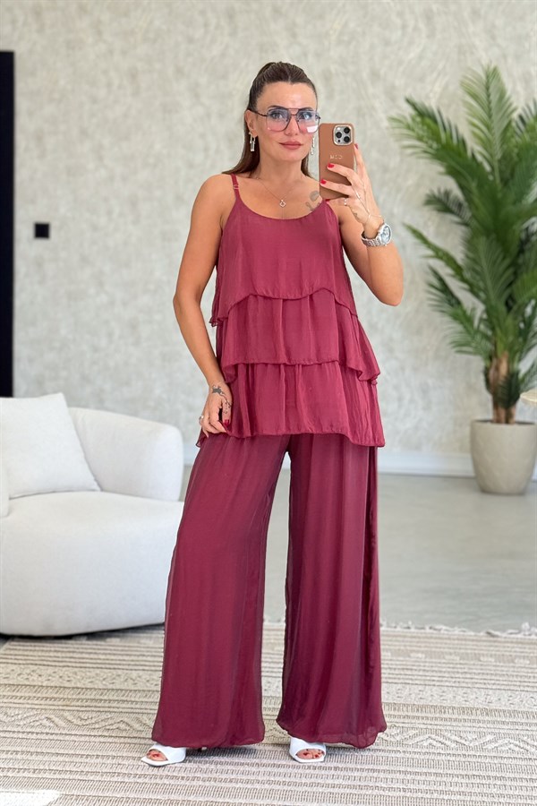 Kat Kat Askılı İpek Bluz Bordo Renk