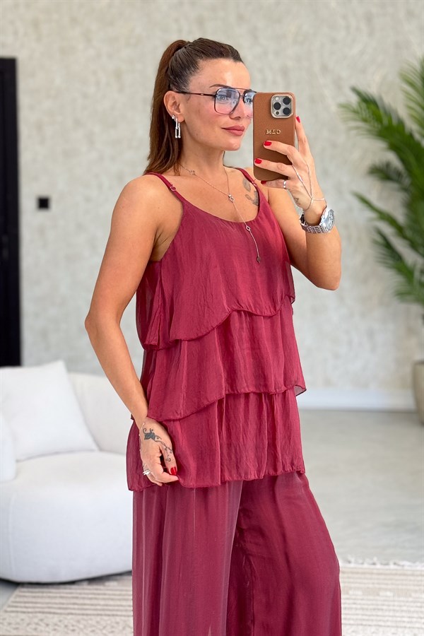 Kat Kat Askılı İpek Bluz Bordo Renk
