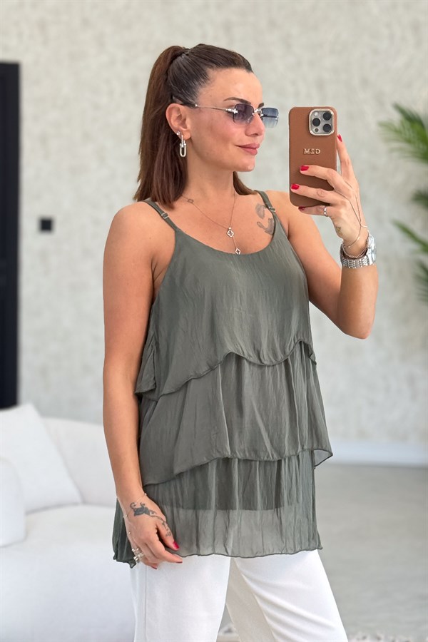 Kat Kat Askılı İpek Bluz Haki Renk