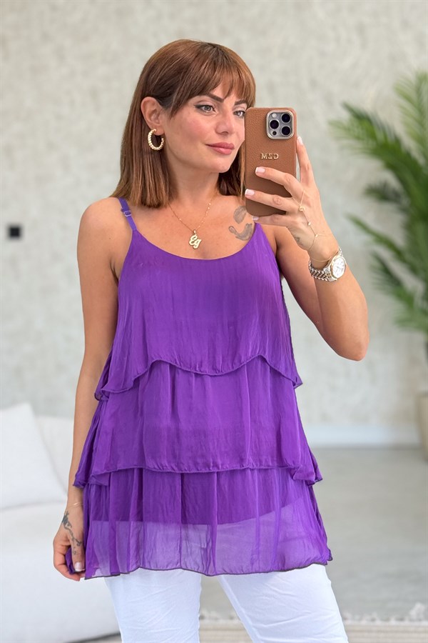 Kat Kat Askılı İpek Bluz Mor Renk