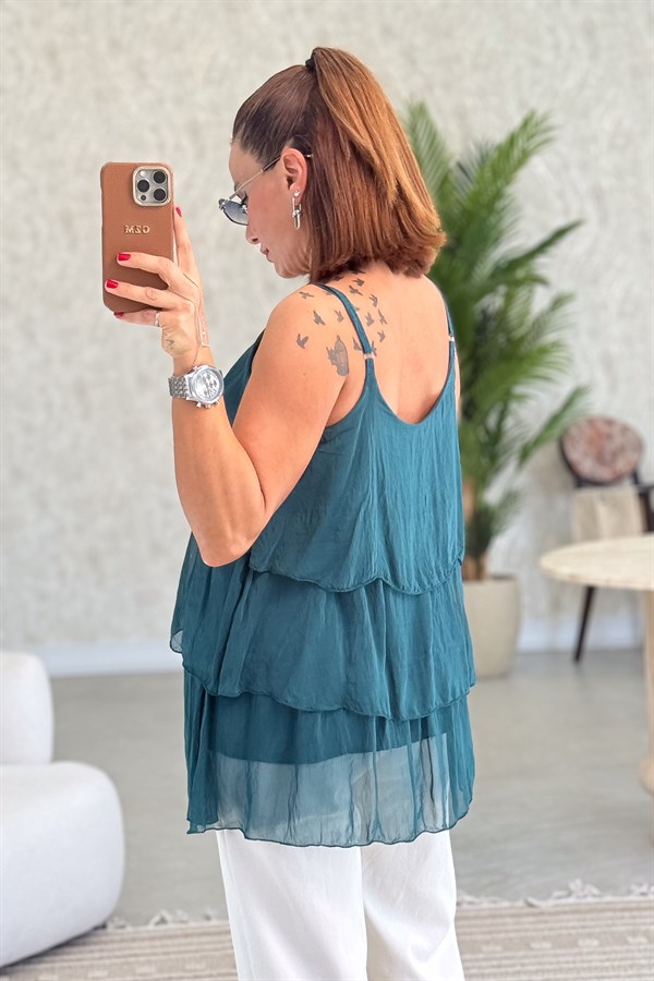 Kat Kat Askılı İpek Bluz Nefti Yeşil Renk