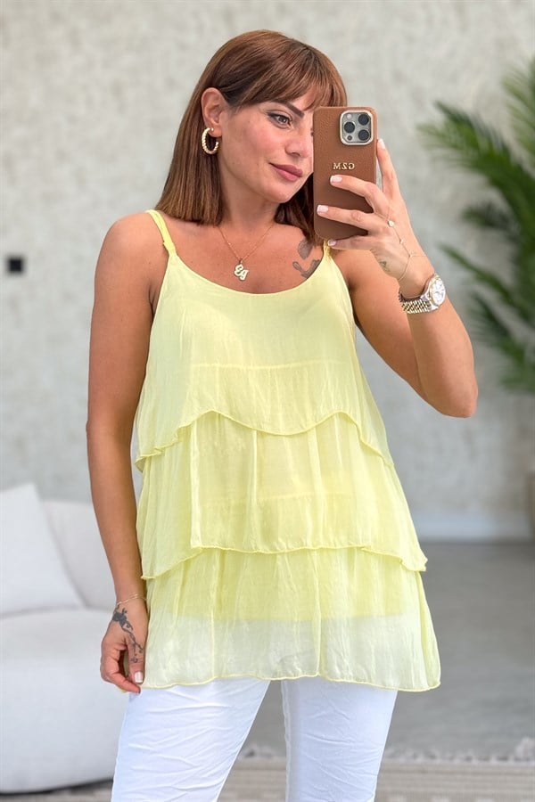 Kat Kat Askılı İpek Bluz Sarı Renk
