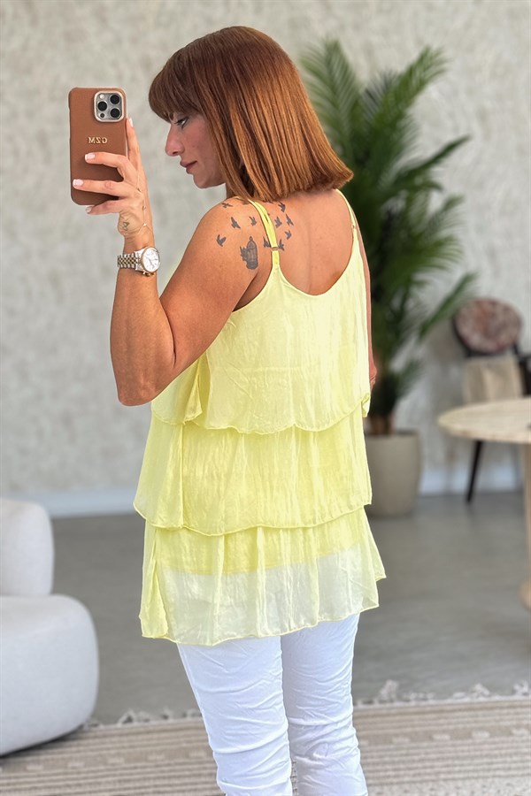 Kat Kat Askılı İpek Bluz Sarı Renk