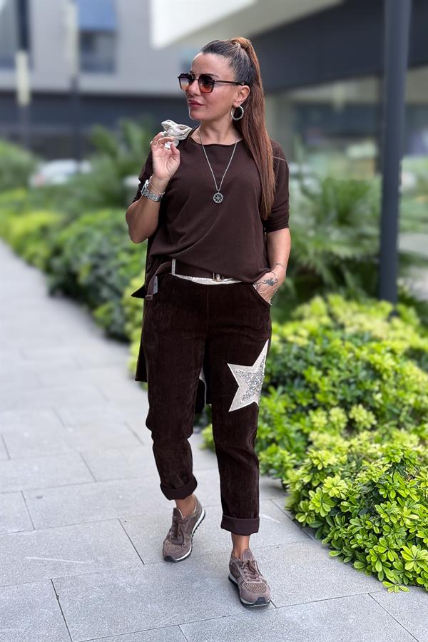 Kayık Yaka Kuzu Yünü Triko Acı Kahve Renk