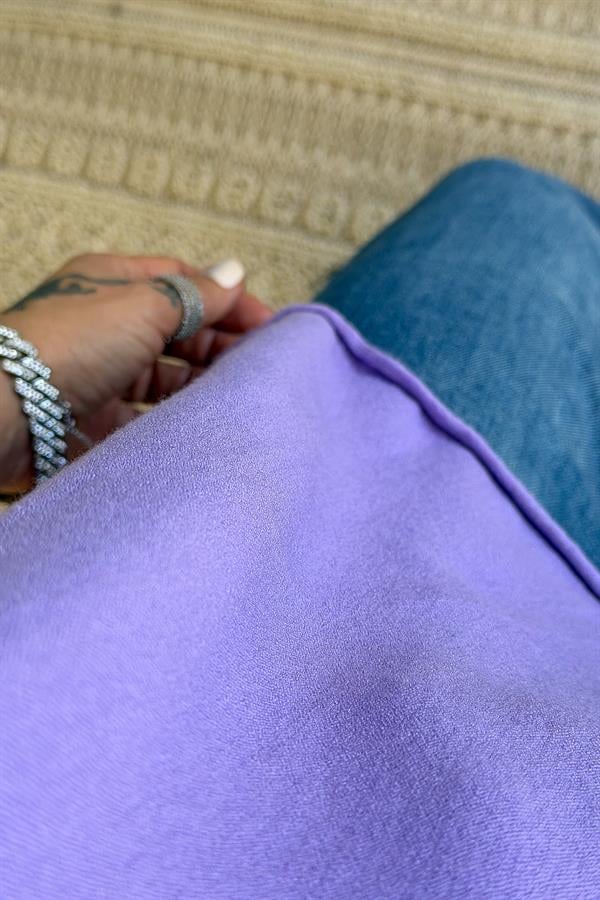 Kayık Yaka Kuzu Yünü Triko Lila Renk