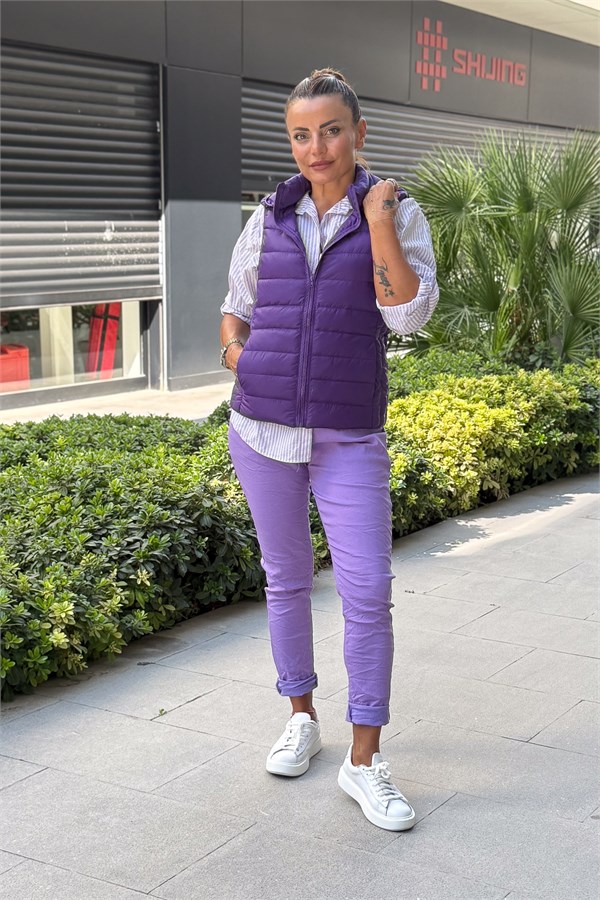 Kaz Tüylü Yelek Mor Renk