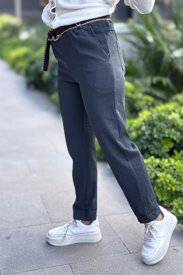 Kemerli Kanvas Pantolon Antresit Renk