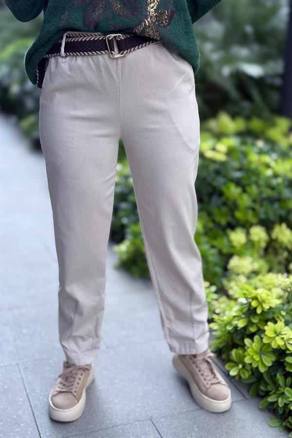 Kemerli Kanvas Pantolon Bej Renk