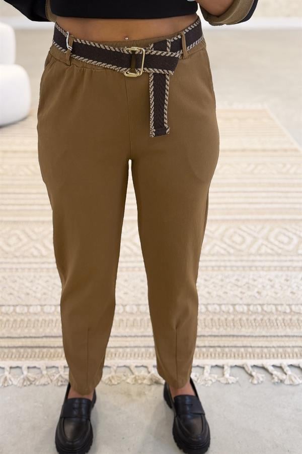 Kemerli Kanvas Pantolon Camel Renk