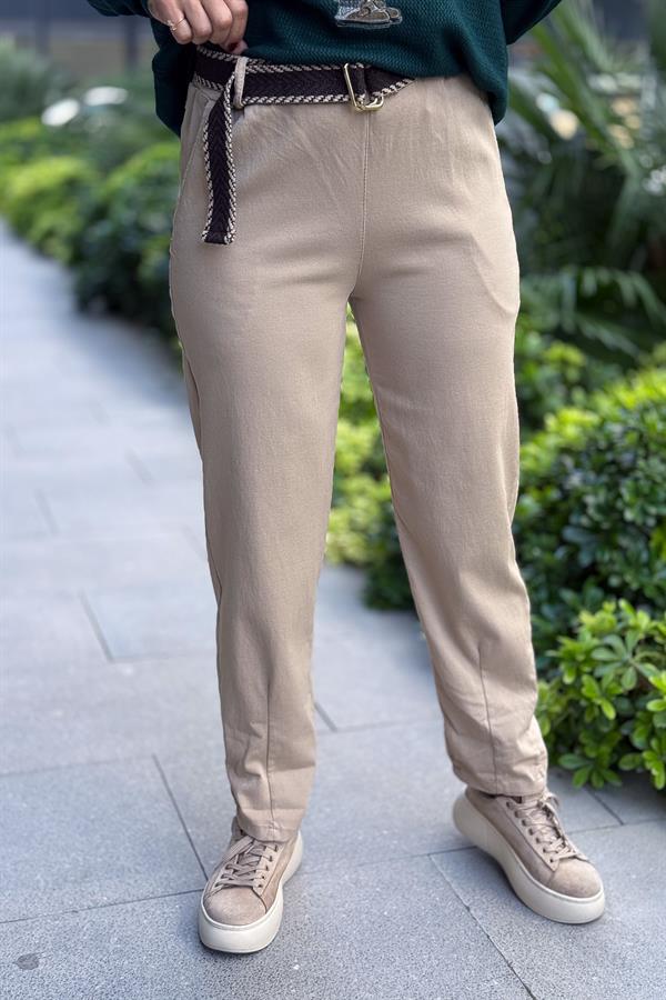 Kemerli Kanvas Pantolon Koyu Bej Renk