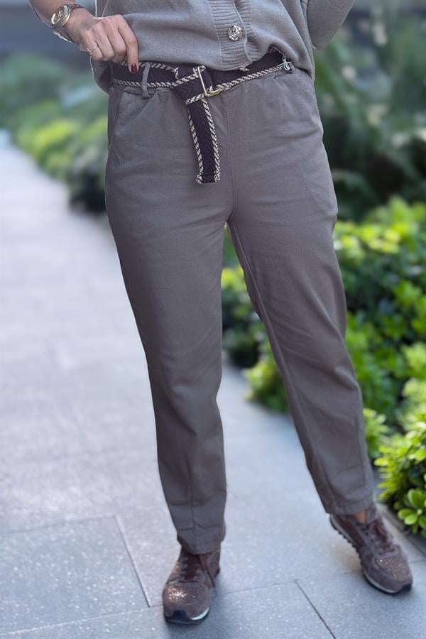 Kemerli Kanvas Pantolon Vizon Renk