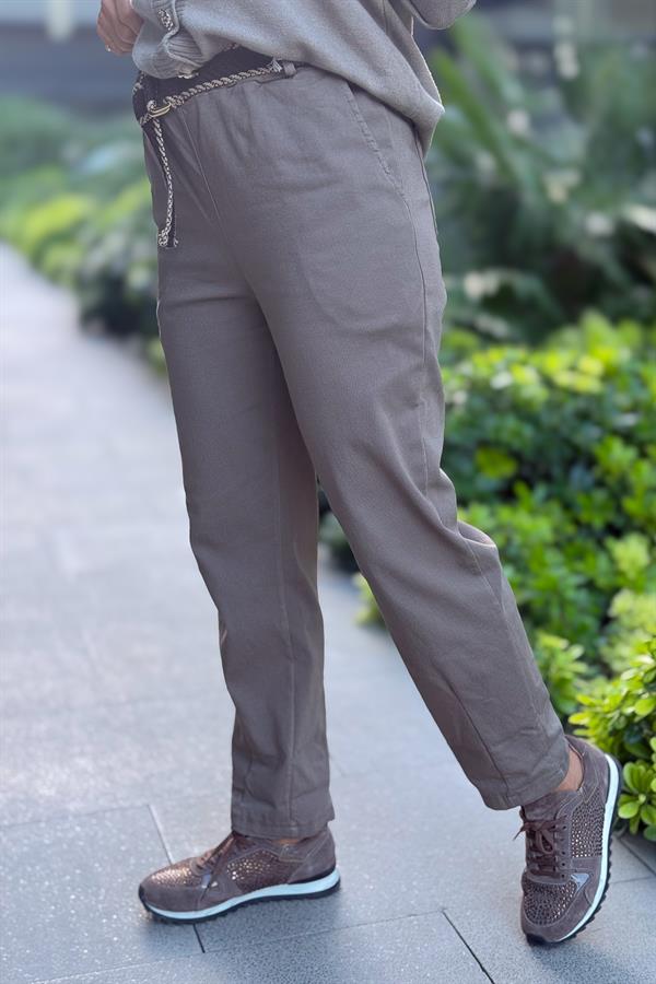 Kemerli Kanvas Pantolon Vizon Renk