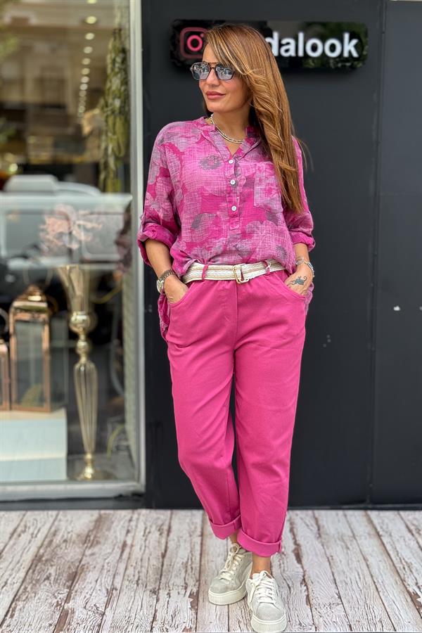 Kemerli Likralı Viskon Pantolon Siklemen Renk