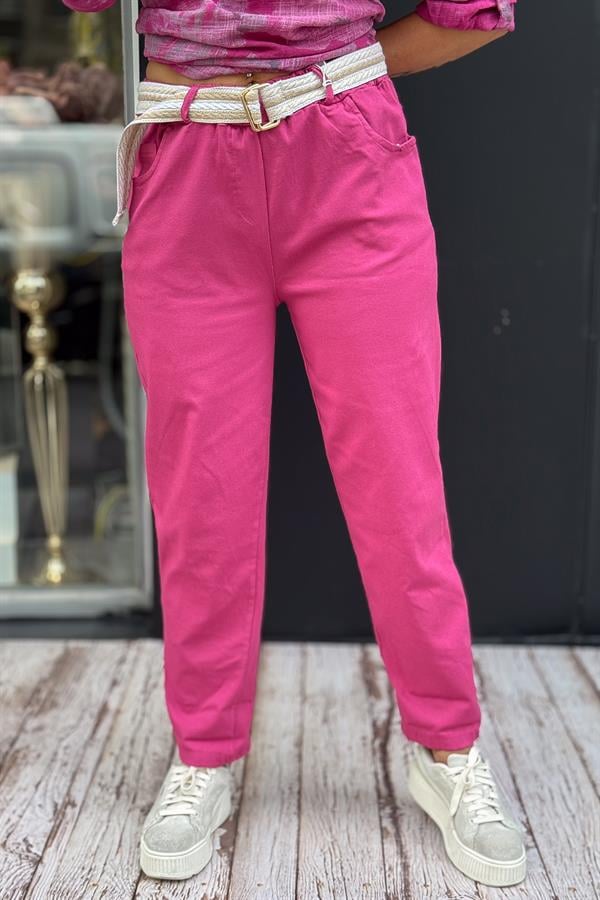 Kemerli Likralı Viskon Pantolon Siklemen Renk